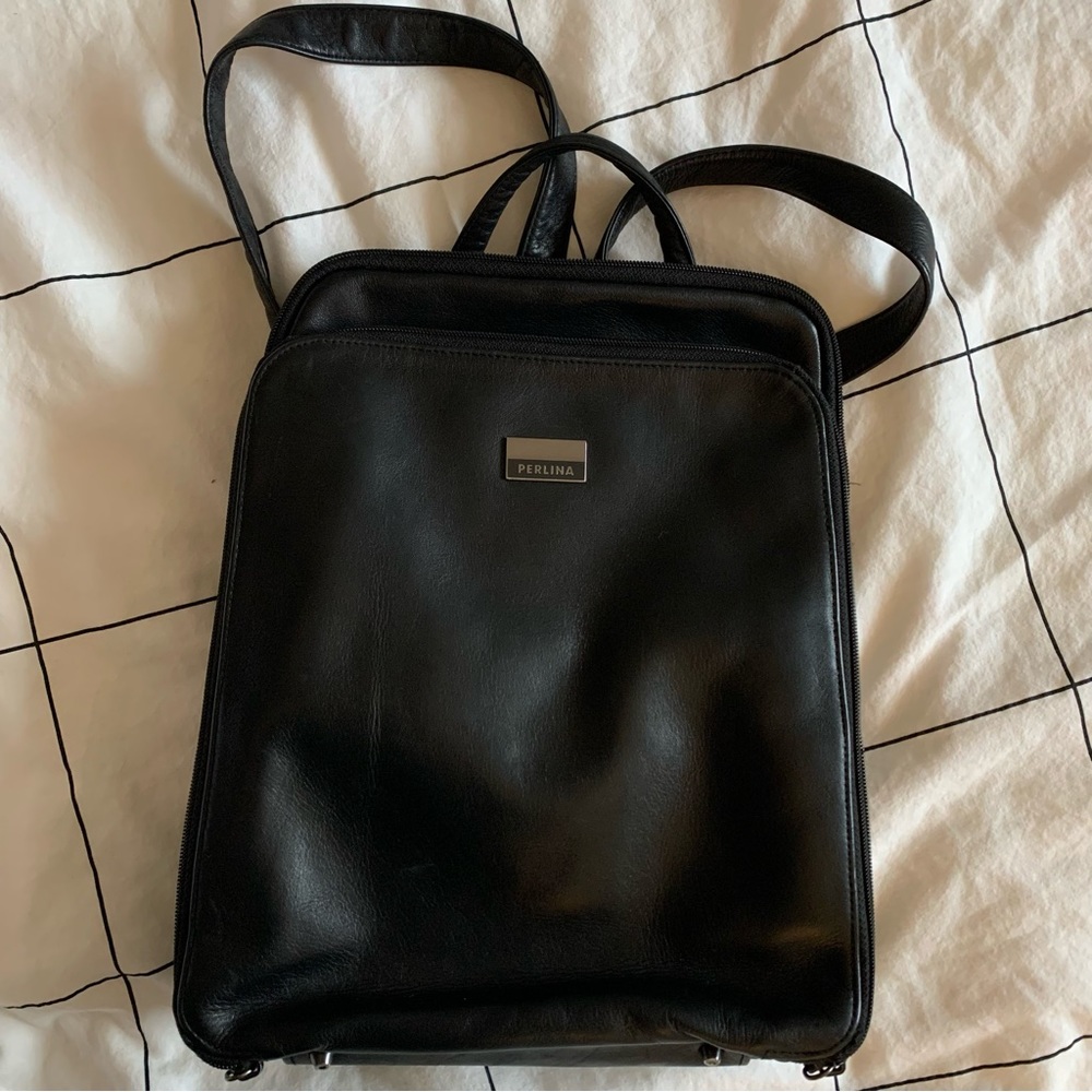 Perlina Black Leather Backpack